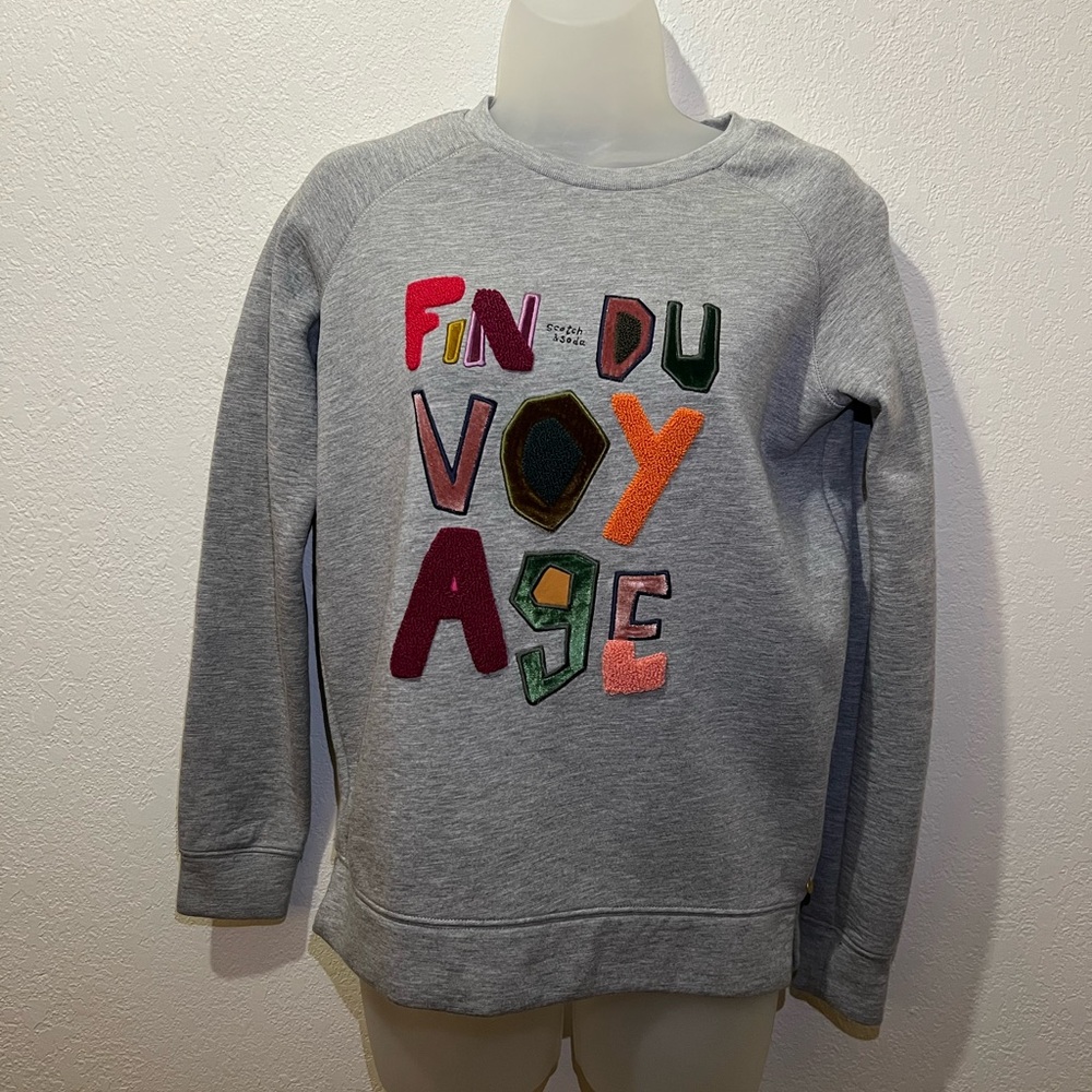 Scotch & Soda Kids Sz 14 Gray Sweatshirt End of the Journey Graphic Crewneck